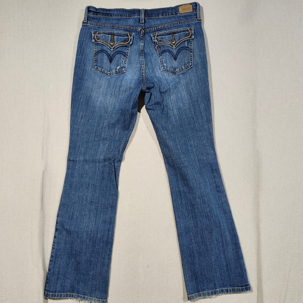 Levis 515 Y2K Bootcut Jeans Women 12M Medium Wash Studded Flap Pocket Blue Denim